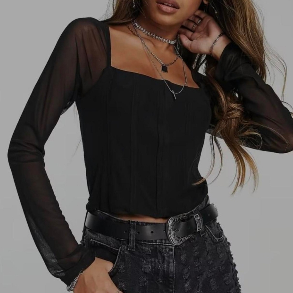 Topshop Black Sheer Corset Top
